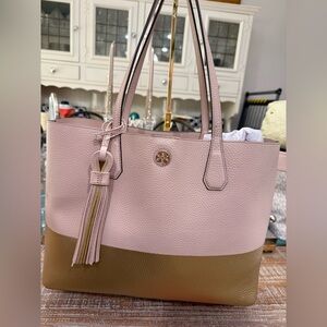 NWT Tory Burch Pink and Gold Color-block Perry Leather Tote, Tory Dust Bag.